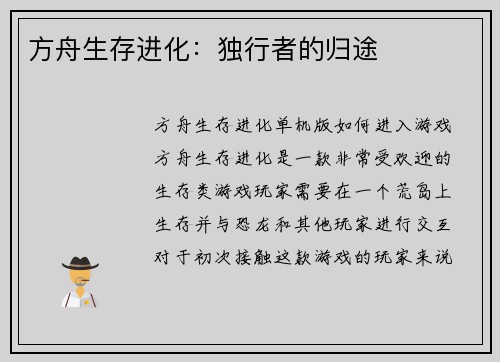 方舟生存进化：独行者的归途